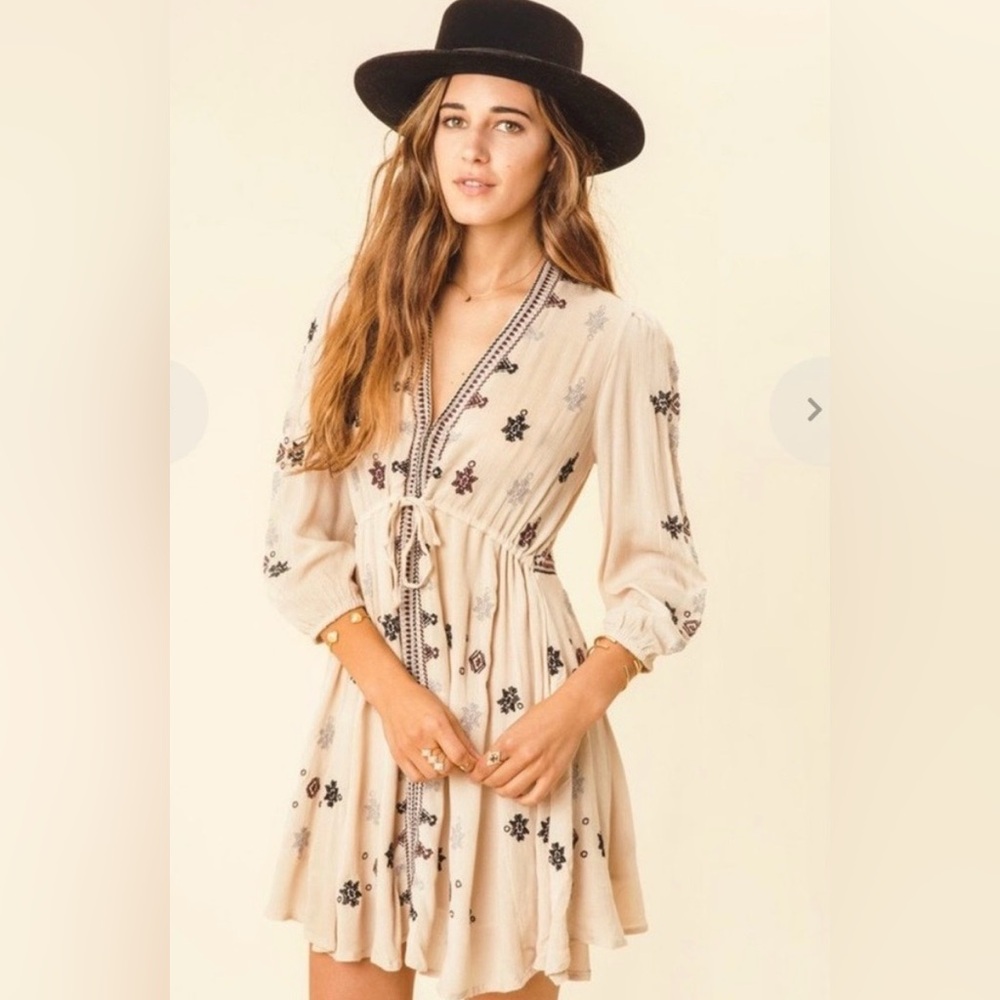 NWOT Free People Star Gazzer Embroidered Mini Dress in Neutral Combo